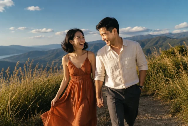 Jim and Janice together on a mountain hillside